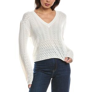 Wispr Womens  Pointelle V-Neck Silk-Blend Sweater, Blue